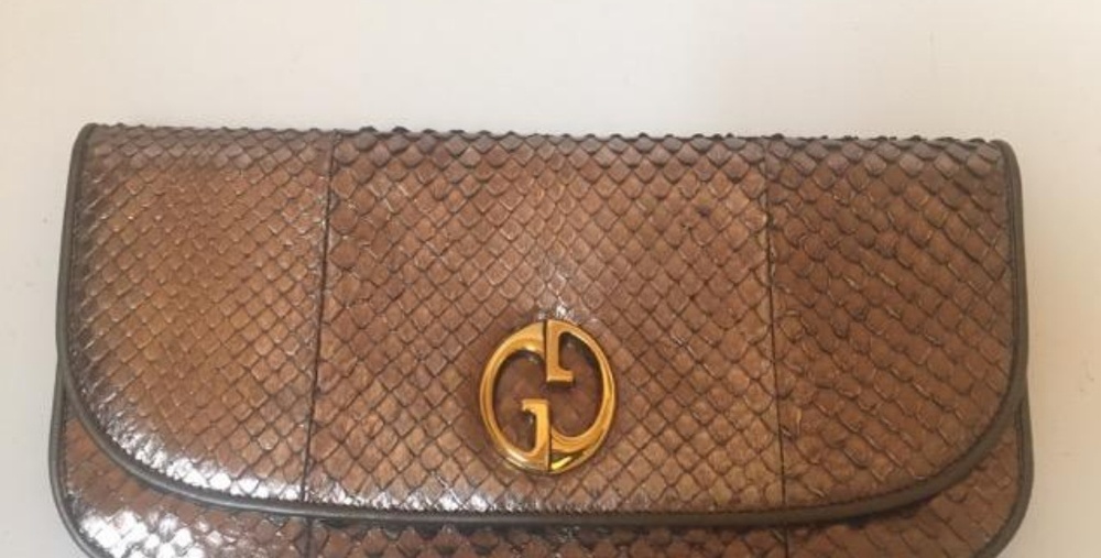 Metallic Gucci Python Clutch